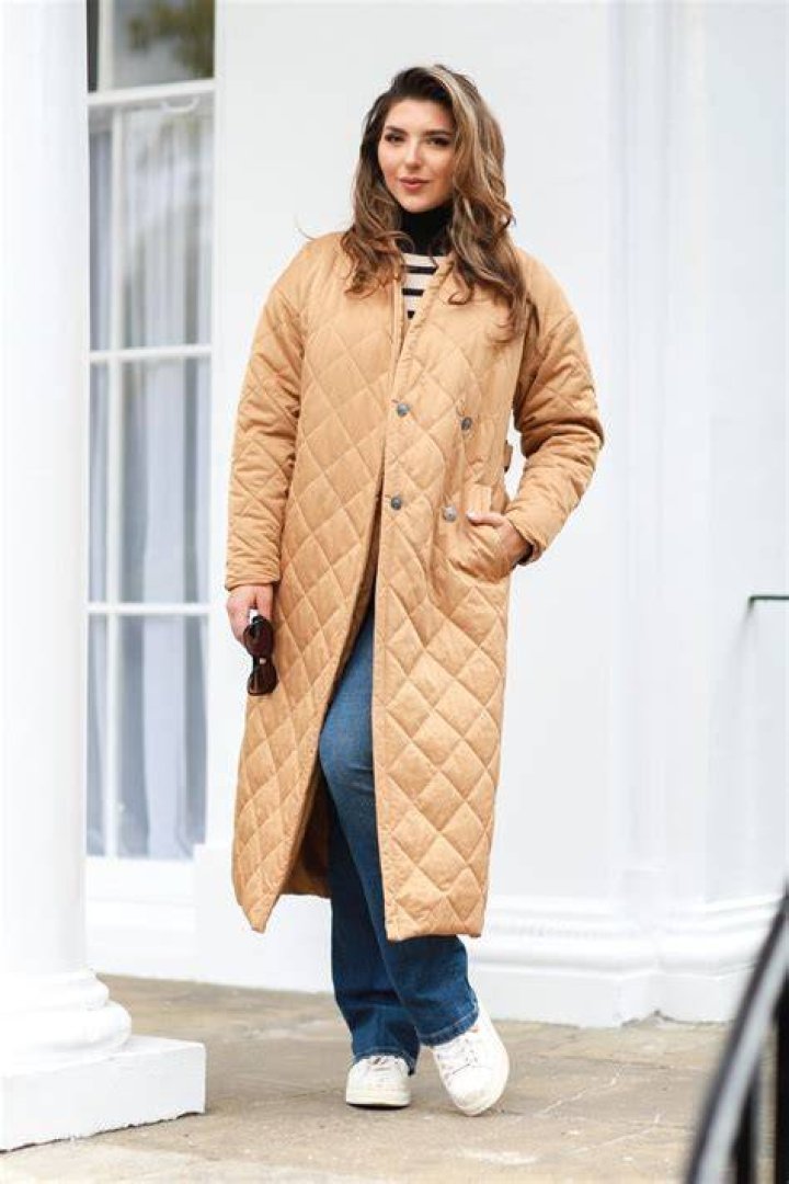 Camel Quilted Wrap Coat
