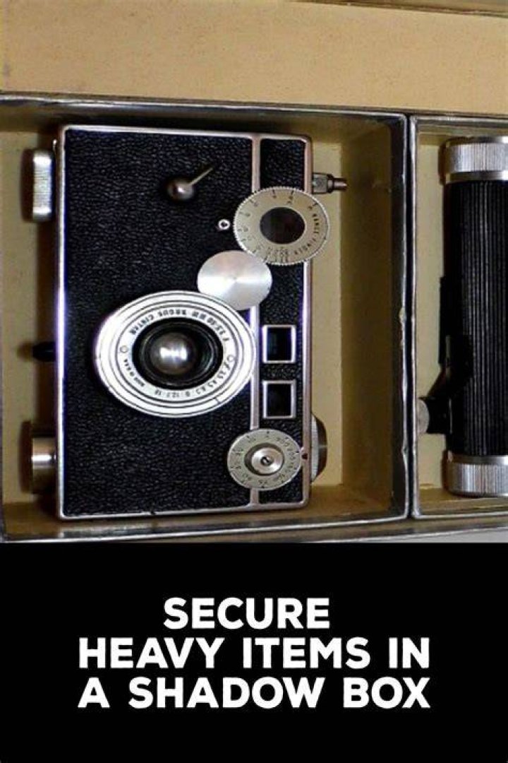 How do you secure heavy items in a shadow box?