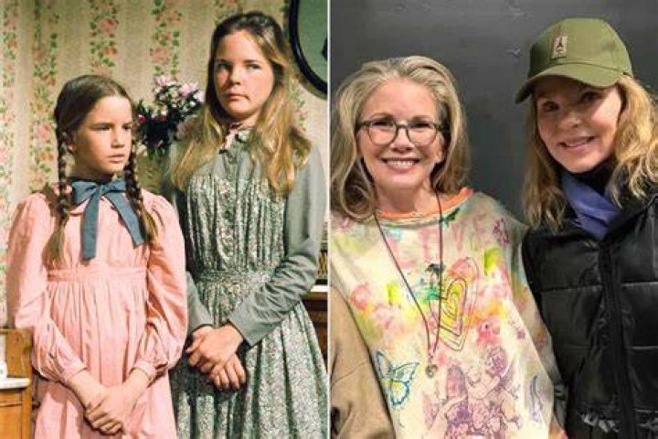 Melissa Gilbert and Melissa Sue Anderson play Laura and Mary Ingalls on the set of Little House on the Prairie.