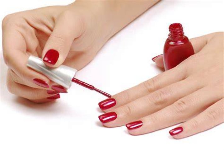 Nail, Nail polish, Manicure, Finger, Nail care, Cosmetics, Green, Orange, Hand, Artificial nails, 