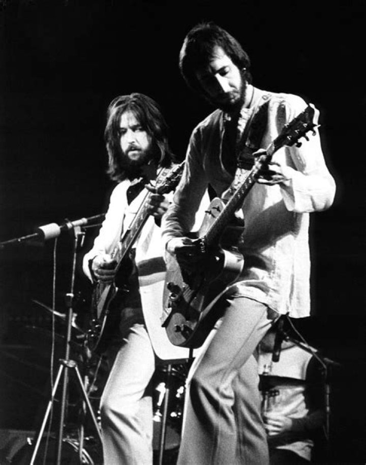 Pete Townshend and Eric Clapton performing together in 1973.