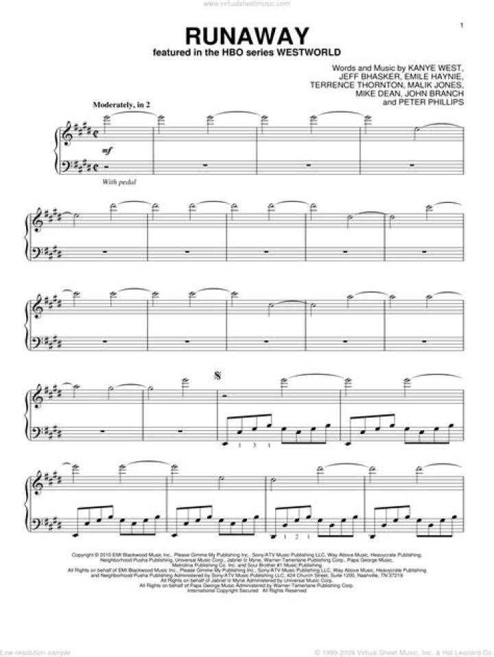 Runaway Kanye West Sheet music for Piano (Solo) Easy
