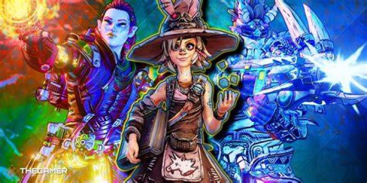 Tiny Tina's Wonderlands. The character is on the left and using magic to engulf the skeleton army enemy on the right. The magic is red. 