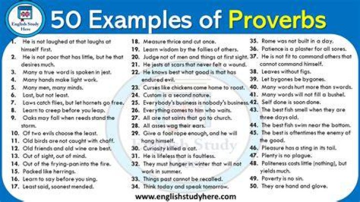 What are the six categories of proverbs with examples?