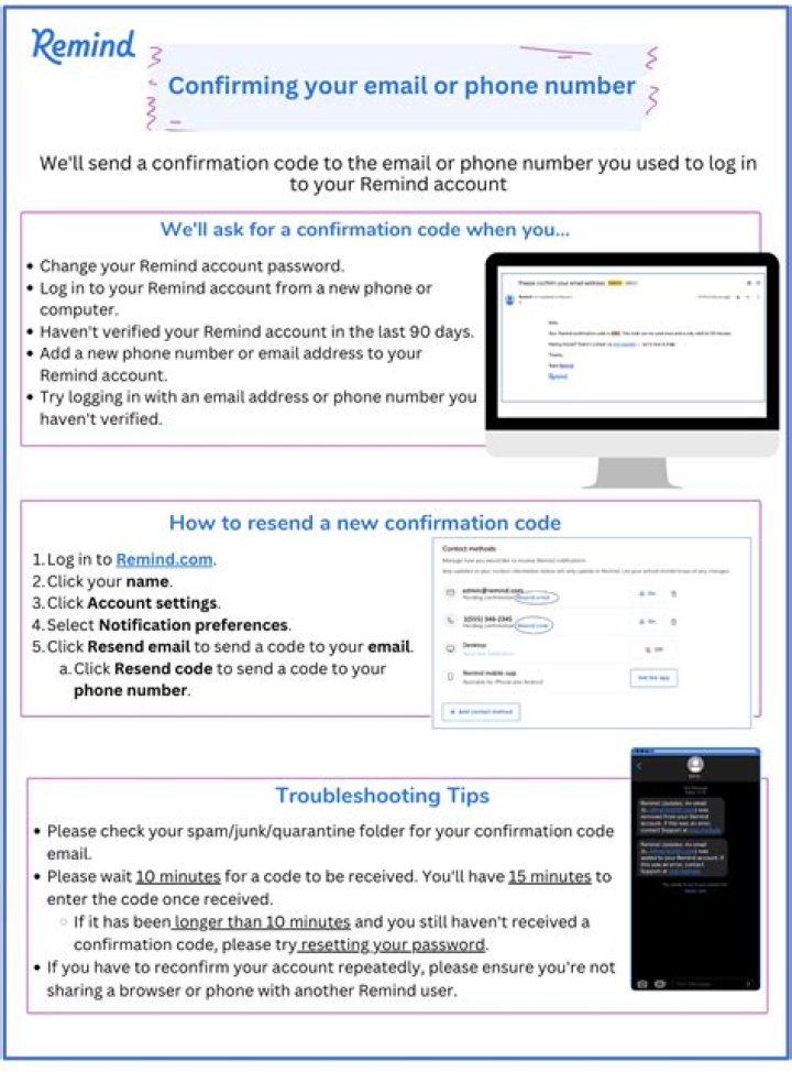What is a Remind confirmation code?