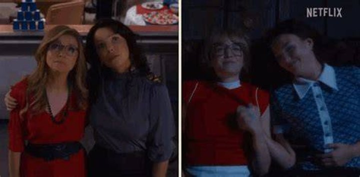 Young Kate hugging young Tully in 'Firefly Lane' Season 1